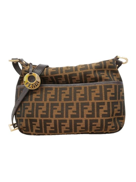 Fendi Handbags - Fendi Shoulder Bag Zucca Nylon Canvas Brown Champagne Gold